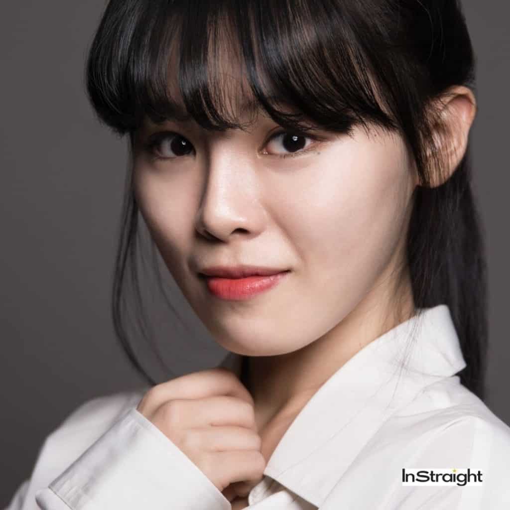 Korean lady with perfect wispy bangs